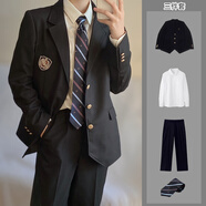 唐號墊肩西服外套男學(xué)院風(fēng)春秋季痞帥學(xué)生高級感小西裝DK制服套裝班服 XZ32黑西服+襯衫+西褲+胸牌+領(lǐng)帶 M
