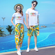 昭麓海南島沙灘服套裝沙灘情侶裝夏季三亞度假穿搭海邊旅行拍照 133T恤+907褲子款 T恤+褲子 XL 女 120斤//130斤