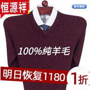 恒源祥冬季羊毛絨衫男加厚V領(lǐng)中年毛衣雞心領(lǐng)爸爸裝打底羊毛衫 套頭毛衣酒紅+V 領(lǐng) L 175碼(建議140-160斤)