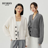 深呼吸DEEP BREATH女裝粗棒V領(lǐng)廓形羊毛羊絨針織開(kāi)衫女A401017 花灰 XL (5碼)