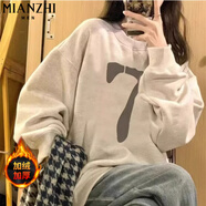 棉致慵懶風小個子衛(wèi)衣女士春秋季新款寬松圓領(lǐng)印花學生時尚 Y16041白灰色【加絨高品質(zhì)28】 L 100-115斤