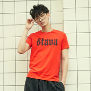 斯得雅（STAVA）短袖男燙鉆印花字母針織上衣時尚潮牌寬松T恤衫88260544S 24桔紅色 XL (175)