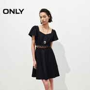 ONLY2025春季新款法式淑女風(fēng)純色顯瘦短袖連衣裙女|125107055 H1Z黑色 M