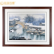 伯莎丹頓蘇繡水鄉餐廳玄關(guān)掛畫(huà)蘇州純手工刺繡掛畫(huà)新中式客廳臥室裝飾畫(huà) 水鄉7 畫(huà)心30*40cm帶框43*53cm