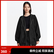 太平鳥(niǎo)女裝 時(shí)髦閃光衛衣半身裙24秋女士拉鏈外套可綁帶短裙 黑色上身 M