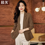 晨芙休閑小西裝外套女春秋時(shí)尚英倫風(fēng)正裝顯瘦小個(gè)子短款氣質(zhì)西服上衣 咖啡色常規(guī)【一?？邸?L 建議100-110斤