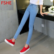 FSHE秋春秋低腰牛仔褲女小腳褲長(zhǎng)牛子褲子女裝夏秋修身顯瘦鉛筆韓版潮 淺藍(lán)9138 27 二尺