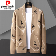皮爾卡丹（pierre cardin）2025年秋季新款針織開衫男士毛衣外套潮流提花休閑帶口袋線衣披風(fēng) WE9927卡其色【針織開衫】 M