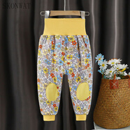 SKONWAT嬰兒保暖褲男女寶寶加絨加厚高腰護肚熱能褲兒童秋褲秋冬打底褲 加厚兩用檔褲子黃色 90cm(15-24個(gè)月