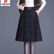 皮爾卡丹（pierre cardin）毛呢半身裙小個子a字裙秋冬高腰韓版松緊腰洋氣百褶裙中長款 圖片色 L 【建議105-115斤】