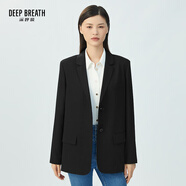 深呼吸DEEP BREATH女裝輕薄抗皺復古通勤西裝西服外套女A400692 黑 L (4碼)