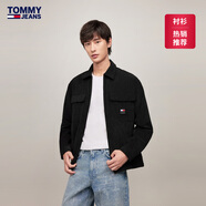 TOMMY JEANS【寬松燈芯絨】春夏季男裝美式復古工裝風襯衣襯衫男外套19515 黑色BDS XL （推薦：170-190斤）