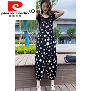 皮爾卡丹（pierre cardin）2024夏季薄款寬松顯瘦女士背帶褲兩件裝裝九分褲雪紡連體燈籠褲潮 圓點(diǎn)背帶褲+黑T 2XL(建議130斤-145斤)