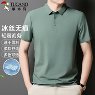 啄木鳥（TUCANO）短袖T恤男夏季無痕冰絲翻領(lǐng)POLO衫透氣速干時尚上衣男裝 灰綠5XL