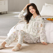曼妮朵春秋卡通女士睡衣孕婦月子服純棉長袖套裝輔乳期產(chǎn)后媽媽裝家居服 Y8789-1 森林物語【7A級抑菌】 L碼建議體重100-120斤
