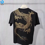 牧獸夏季新款過(guò)肩龍重工燙印短袖T恤男士潮牌痞帥網(wǎng)紅棉休閑半袖潮t 黑色 XL