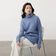 思諾芙德高領(lǐng)寬松加厚羊毛衫女25秋冬新款不對稱(chēng)下擺中長(cháng)款毛衣 煙藍色 均碼