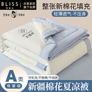 BLISS水星家紡出品A類純棉夏涼被100新疆棉花空調被可機洗薄款被子裸睡 白藍 A類新疆棉 180x200cm夏被1.8x2米 單雙人