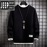 吉普（JEEP）秋冬季男士圓領(lǐng)加厚毛衣日系寬松麻花針織衫痞帥保暖打底衫毛衣衫 黑色 B040（麻花毛衣） M