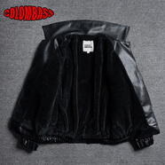 Colombass夾克男復古軟皮衣男寬松韓版翻領(lǐng)機車(chē)服潮牌飛行員皮夾克外套男 黑色(冬款) XL