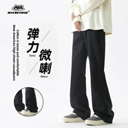 MAYBEYOND微喇牛仔褲男春夏季垂感修身微喇褲高腰褲子男MA27黑色L