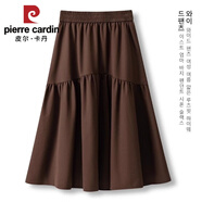 皮爾卡丹（pierre cardin）黑色半身裙女2025新款春秋季裙顯瘦中長(zhǎng)款a字子大碼胖mm遮胯 2024咖啡色(單層不透有口袋)2025 XL 建議120-135斤
