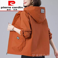 皮爾卡丹（pierre cardin）中年媽媽裝連帽短外套女春秋新款休閑大碼寬松洋氣減齡夾克 橘色 4XL 建議【160-175斤】