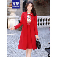 羅蒙（ROMON）高級感毛呢套裝裙女2025秋冬新款時(shí)尚氣質(zhì)女神范加厚連衣裙兩件裝 紅色 L 推薦 100-110斤
