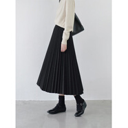 小野七天毛呢半身裙百褶裙春秋冬中長(cháng)款風(fēng)琴a字裙顯瘦傘裙松緊腰氣質(zhì)通勤 黑色 均碼 裙長(cháng)78 腰圍60-100