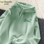 La Chapelle Sport拉夏貝爾連帽衛衣女秋季寬松外套女休閑百搭學(xué)生時(shí)尚潮牌上衣女裝 豆綠色(好心情胸標) L /170（推薦115-130斤）