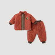 巴厘小豬（BALIPIG）兒童棉服套裝冬季加厚男童新年服加絨保暖棉衣寶寶兩件套女童冬裝 丹紅 80