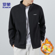 羅蒙（ROMON）夾克男士春秋仿羊羔絨立領(lǐng)抓絨衣?lián)u粒絨外套男裝黑A2XL