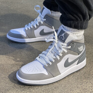 耐克（NIKE）Air Jordan 1 Mid AJ1 中幫白黑紅防滑耐磨緩震復古運動(dòng)籃球鞋 HF3216-100白灰 40.5 (255mm)