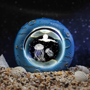 赟婭星空宇航員3D內(nèi)雕白水晶球發(fā)光底座小夜燈創(chuàng)意玻璃球小擺件男女生 圓環(huán)星海底座+夢幻水母6cm