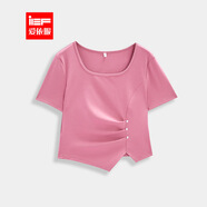 IEF/愛依服2025T恤女夏季新款大碼不規(guī)則設(shè)計短款時尚百搭棉上衣 玫粉 L