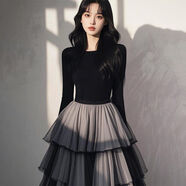 源夫人復古優(yōu)雅禮服連衣裙女收腰氣質(zhì)時(shí)尚拼接超好看蓬蓬小黑裙 黑色【復古優(yōu)雅禮服連衣裙】 M 【建議100-110斤】