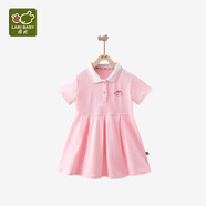拉比女童短裙夏季兒童裙子寶寶公主裙polo領(lǐng)連衣裙學(xué)院風(fēng) 粉紅100