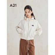A21女裝連帽寬松短外套秋季新款設(shè)計感小個子插肩袖短款上衣 淺杏 S