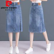皮爾卡丹（pierre cardin）牛仔半身裙女2025夏季新款高腰a字短裙顯瘦薄款中長(zhǎng)開(kāi)叉包臀裙子 8155 藍(lán)色-高今年流行的輕奢品牌 2XL 建議/125-135斤