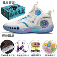 LNTL童鞋童鞋科比籃球鞋男款青少年秋季透氣鞋子實(shí)戰學(xué)生兒童運動(dòng)球鞋 米色-配ZOOM全掌氣墊 35