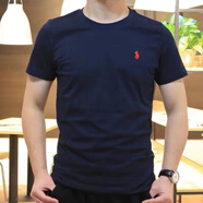 升沃美國保羅衫polo男裝短袖T恤男純棉百搭高檔圓領(lǐng)體恤男夏季新款潮 深藍刺繡小標 L 建議135-145斤