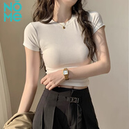 NOME安可拉紅短袖t恤女齊腰短款螺紋正肩緊身上衣 白色 L 
