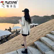 啄木鳥休閑西裝外套女2025新款春秋小個(gè)子韓版氣質(zhì)寬松開叉高品質(zhì)小西服 米白色 M 105-120