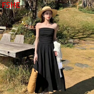 FSHE高級感抹胸連衣裙子春夏季女新款溫柔法式小眾收腰中長款氣質(zhì)子潮 黑色 長 M 95-110斤