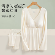 Mom Jane哺乳上衣秋衣T恤莫代爾孕婦春夏季薄款棉產(chǎn)后喂奶月子服免穿文胸 奶油白（柔滑莫代爾） 可拆罩杯 M(建議體重85-115斤)