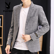 花花公子（PLAYBOY）春秋季男士小西裝韓版潮流休閑西服外套男裝痞帥氣正裝夾克上衣服 1953淺灰色 3XL
