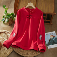 林中尋衛(wèi)衣女傳統(tǒng)中國(guó)風(fēng)新中式國(guó)風(fēng)女裝紅色衛(wèi)衣女春秋2024新款大碼秋裝 紅色【德絨保暖】 L 【約105-125斤】
