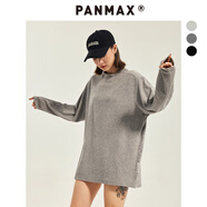 潘·麥克斯（PANMAX）PANMAX大碼潮牌男裝秋冬純色簡約落肩小高領(lǐng)內(nèi)襯打底衫長袖T恤 淺麻灰 4XL