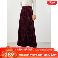 ZXEGI春裝新款好品質(zhì)絲絨半身裙女國(guó)風(fēng)潮流竹韻壓花光澤感半裙 酒紅色 XL