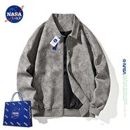 NASALIKE官方美式復古鉚釘夾克秋冬季做舊皮衣外套男cleanfit休閑男士上衣 黑灰色 XL （推薦130-150斤）